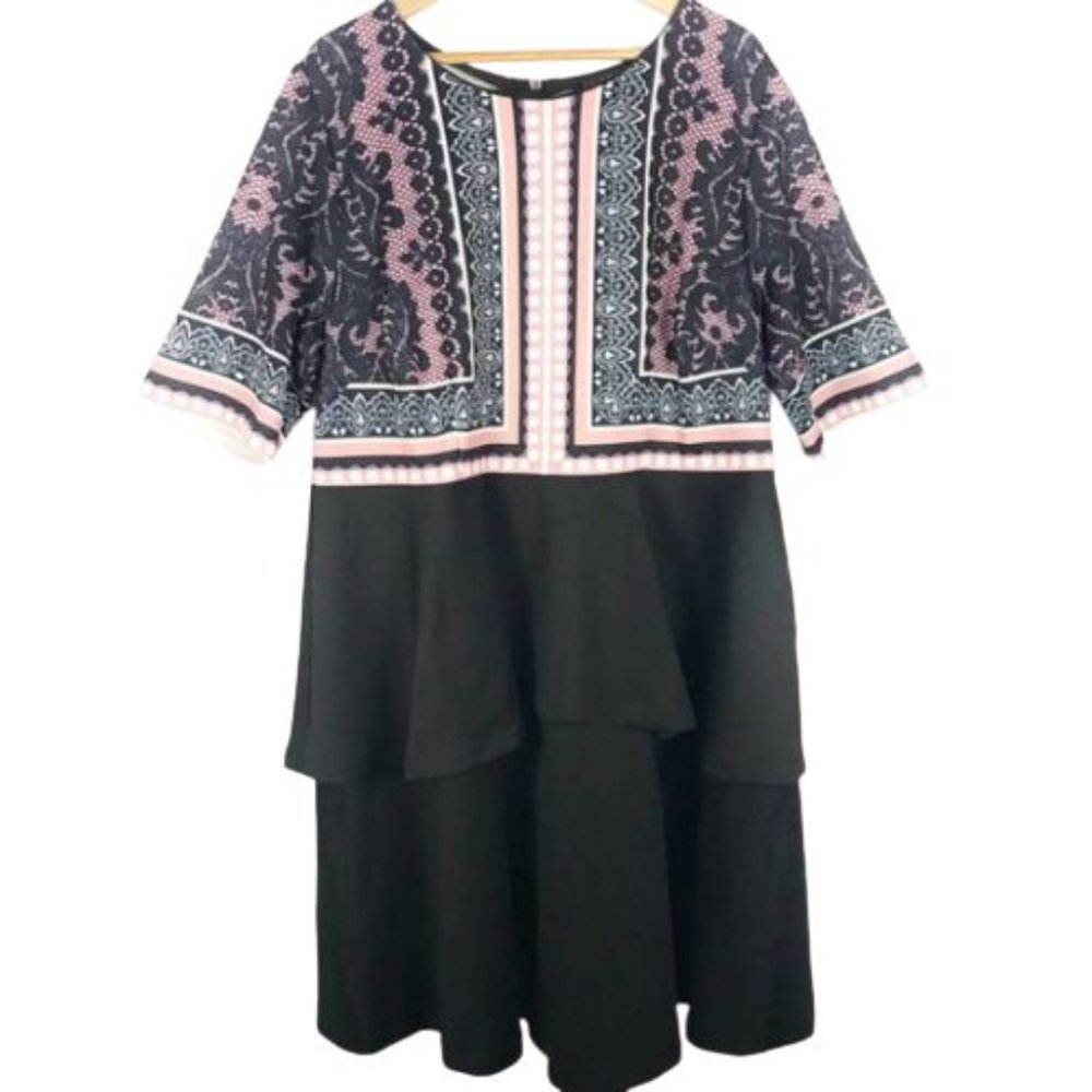 Eloquii Tiered Lace Print Scuba Dress Multi Color Size 18